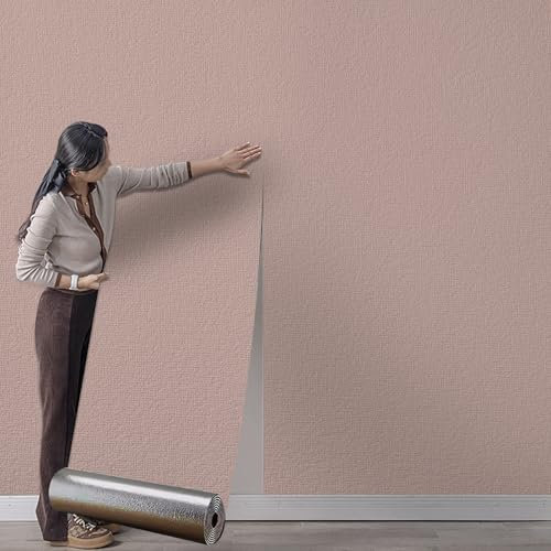 Beswitory Self Adhesive Thermal Insulation Wallpaper - Pink Textured, 3mm Thick Wall Insulation Panels Thermal Wallpaper Stickers for Living Rooms - Thermal Wallpapers for Cold Walls