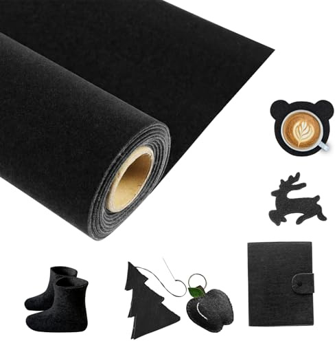 Filz Meterware,50 cm×300 cm Tischläufer Filz 3 mm dick Filzstoff Filzmatten zum Zuschneiden Nadelfilz für Kleidung, Accessoires, Dekorationen (Schwarz, 50 cm×300 cm)