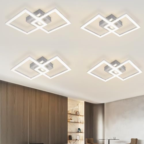 ZMH LED Deckenlampe Deckenleuchte Flur - 4ER Flurlampe Modern Design 47CM Schlafzimmerlampe Warmweißes 3000K Silber Quadratische 24W Metall Deckebeleuchtung für Schlafzimmer Wohnzimmer Küche Büro