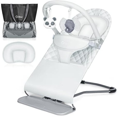 Orzbow Pieghevole Sdraietta Neonati, Portatile Dondolo Neonati per Attività All'aperto, Stivabile Altalena Neonato con Cuscino Confortevole, 3 Posizioni, Fino a 9 Kg, 0-12 Mesi, Grigio