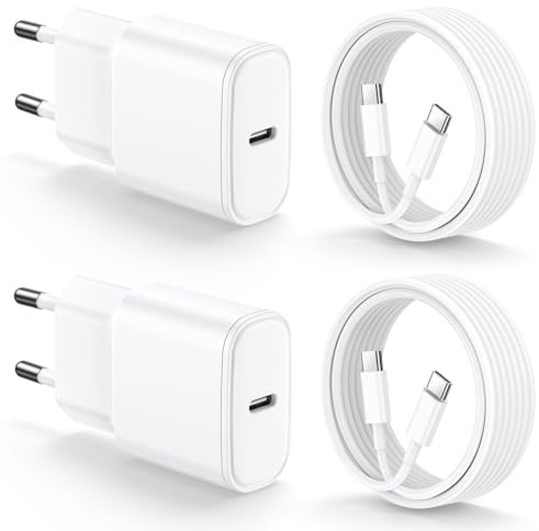Cargador USB de 20 W para iPhone 16/16 Pro MAX /16 Plus /15/15 Pro MAX /15 Plus/IPA d 10ª Generación/iPad Air/iPad Mini y 2 M Cable, Adaptador Tipo C de Pared Enchufe