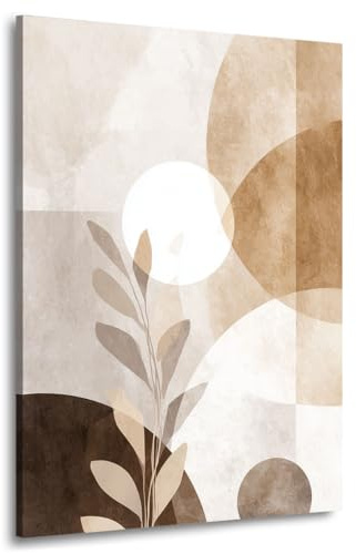 Kunstgestalten24 | Boho Leinwandbild Beige Braun Abstrakt mit Echtholz-Keilrahmen – Wandbild Modern Skandinavisch Natur Look für Wohnzimmer oder Büro | 30x40 mit 2cm Rahmentiefe