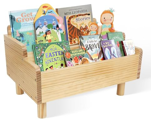 Kinder-Bücherregal,Montessori-Bücherregal klein für Kleinkinder,Baby-Bücher Aufbewahrungsregal mit Trennwand,Bücherhalter aus Holz für Spielzimmer,Kinderzimmer,Kinderkrippe,Klassenzimmer,Kiefer
