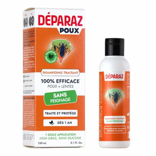 DÉPARAZ – Shampoing traitant Anti-Poux et Lentes, Sans Peignage, 150ML