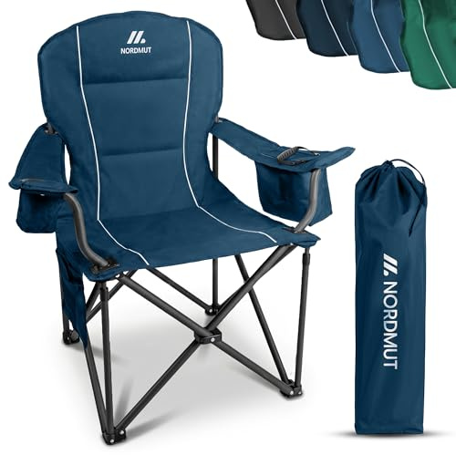 NORDMUT® Campingstuhl faltbar XXL – Stabiler Klappstuhl Camping 200 kg Belastung – bequemer Angelstuhl inkl. praktischer Kühltasche & Getränkehalter
