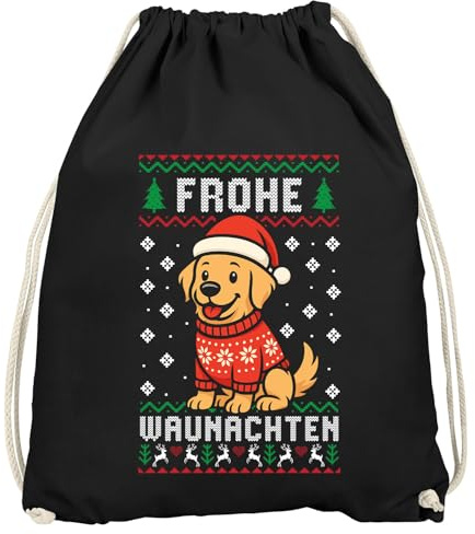 MoonWorks® Turnbeutel Weihnachten Ugly Christmas Spruch lustig Wortwitz Hund Frohe Waunachten Gymbag Schwarz unisize
