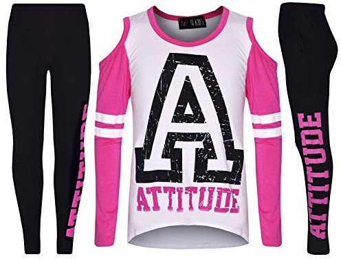 A2Z 4 Kids Attitude Shoulders Top Leggings Set Long Sleeves - Attitude Set White 11-12