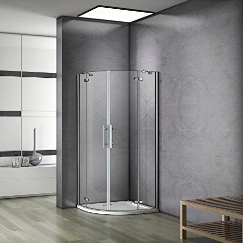 80x80x195cm cabine de douche à charnière accès d'angle 1/4rond avec paroi de douche et barre de fixation