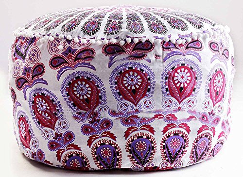 Sophia Art Indian Peacock Mandala Ottoman Pouf Überzug Rund Bodenkissen Ottomane Wohnzimmer Große Sitzfläche Boden Kissen Bezug Ottoman Bezug Pouf Überzug Boho-Hippie
