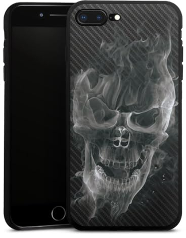 DeinDesign Silikon Hülle kompatibel mit Apple iPhone 8 Plus Case schwarz Handyhülle Totenkopf Schädel Carbon