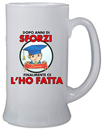 Regali Pazza idea Bicchiere Birra Decorato Laurea - 300ml - Vetro - Stampa Personalizzata - Festeggiamenti - Collezione Laureati