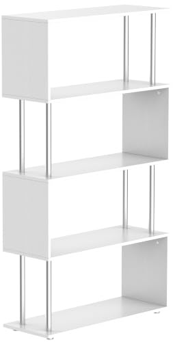 HOMCOM Libreria a 4 Ripiani Design Moderno per Soggiorno 80x30x145cm Bianca | in Legno e Metallo, Libreria Scaffale, per Studio, per Ufficio