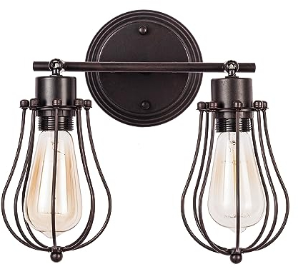 Industrieller Wandleuchter Rustikaler Dachboden Antike Wandlampe Drahtkäfig Verstellbare Steckdose Edison Vintage Metall Retro-Lampe Lampen für Schlafzimmer (ohne Lampe) (mit 2 Licht) (Rost)