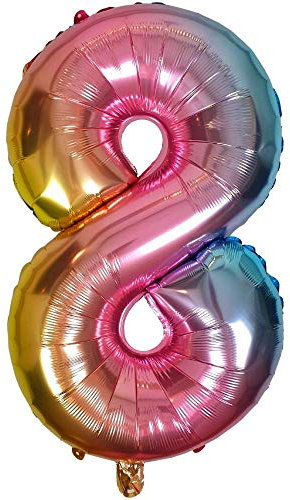 DIWULI Luftballon 8 Geburtstag XL Rosa Regenbogen - Folienballon 8, Zahl 8 Ballon 8 Jahre, Geburtstagsdeko 8. Geburtstag Party-Deko Junge Mädchen, Zahlen-Ballon Groß Dekoration, Zahlen-Luftballon
