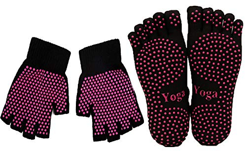 ThreeH Yoga Socken und Handschuhe Set Rutschfest für Frauen Yoga Dance und Pilates mit Zehen Size4.5-7