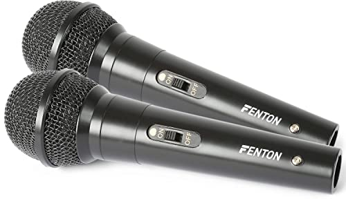 Fenton DM100-2x Dynamisches Mikrofon Set, 3 Meter Mikrofonkabel mit XLR Anschluss und 6,35 Klinkenstecker, Ein/Aus Schalter, Perfekt für Karaoke und DJs