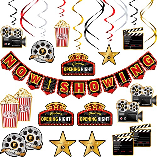 Hollywood-Party-Dekorationsset, Aufhänge-Banner, Filmabend, Dekorationen für Filmabend, Auszeichnungen, Nachtzeremonie, Film-Hintergrund, 45 Stück