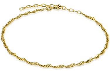 modabilé Damen Fußkette Vergoldet verstellbar 925 Sterling Silber Singapurkette (2,4mm Breit 23cm-28cm) ohne Anhänger Goldenes Fußkettchen für Frauen