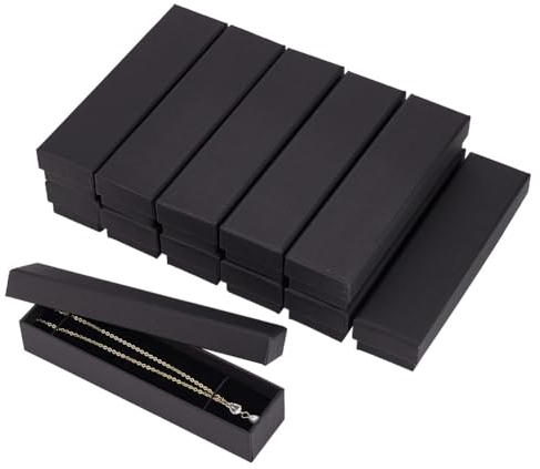BENECREAT 12 Stück schwarze Halskette Karton Schmuckschatulle 17,8 x 4,3 x 3,3 cm Kraftpapier Box Lange Schmuck Geschenkbox mit Schwamm für Halskette Schmuck Valentinstag Geschenkverpackung