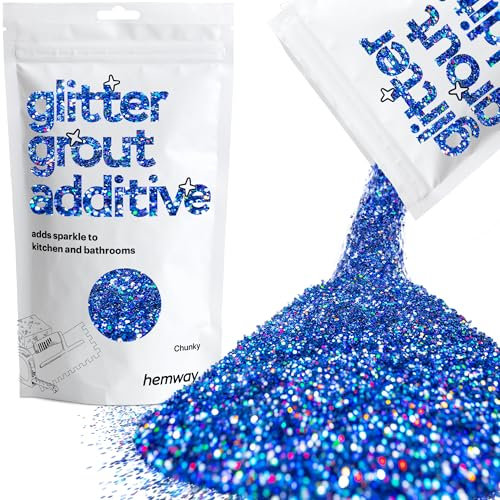 Hemway Glitter Grout Additive - Sapphire Blue Holographic | Chunky Flakes for Adding Sparkle to Kitchen & Bathroom Tiles | Enhance Your Indoor Grouting Projects with a Sparkly Effect | 100 g