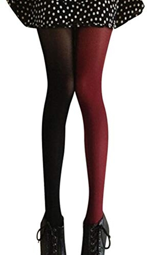 PRETYZOOM Dunkelrote Schwarze Frauen Strumpfhosen in Voller Länge Getönte Strumpfhosen Kostüm Legging Freie Größe Farben Damen Party Legging Strümpfe