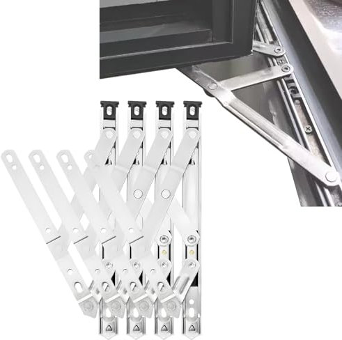 Acrux7 Paquete de 4 bisagras de ventana abatible de 10 pulgadas, soporte de ventana abatible de acero inoxidable, bisagras ocultas de apertura E-Gard, accesorios de ventana abatible para