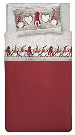 PENSIERI DELICATI Completo Letto Singolo, Flanella 100% Cotone Caldo e Morbido, Completo Lenzuola 1 Piazza 90 x 200 cm, Include Lenzuolo Sotto, Sopra e 1 Federa, Made in Italy, Fantasia Gnomi Rosso