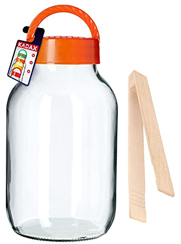 KADAX Tarro de cristal con pinzas, vaso de pepino con tapa de plástico, globo de cristal para pepinos, conservas herméticas (4 L)