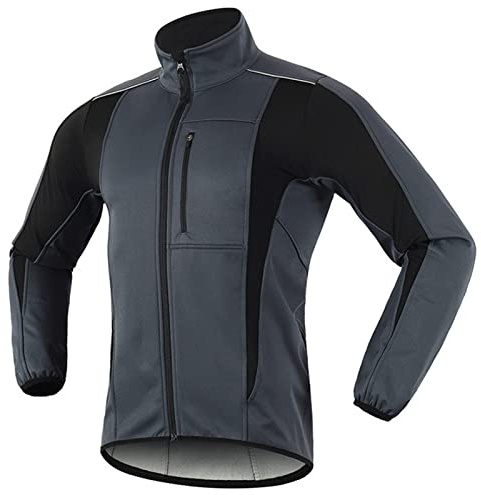 Herren Fahrradjacke für den Winter, thermische Mountainbike-Jacke, wasserdicht, winddicht, Thermo-Fleece, für Laufen, Herbst, Winter (Grau, XL)