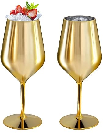 DoimoFlair calici da vino metallizzati oro in plastica infrangibile bicchiere da vino champagne spumante 47 cl Set di 2 pezzi.