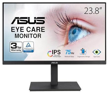 ASUS Monitor 1080P de 23.8 Pulgadas (VA24EQSB) - Full HD, IPS, 75Hz, Altavoces Integrados, Cuidado de los Ojos, luz Azul Baja, sin Parpadeo, Montaje VESA, Ajuste de Altura, sin Marco, DisplayPort