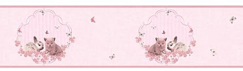Tiermotiv Tapete Profhome 355671-GU Bordüre glatt Kindertapete matt rosa pink 0,65 m2