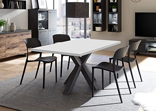 58 aufm Kessel Esszimmertisch Elda 2 140 x 90 x 75 Esstisch Schwarzstahl/Weiß Matt Lack 13955-140