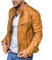BUGGOF Casual Jacke Herren Einfarbig Frühling Lederjacke Herren Stehkragen Mehrere Taschen Motorradjacke Herren Reißverschluss Dekoration Übergangsjacke Herren E-Light Brown 3XL
