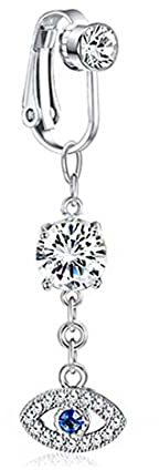 XPEX 1 Paar Bauchnabelringe, Devil Eye Design, kein Piercing Clip auf Bauchnabel Ring, Faux Nabel Ringe Faux Nabel Ringe, Fake Nabel Piercing Clip, Clip Ringe Fake No Piercing Nabel Schmuck Silber