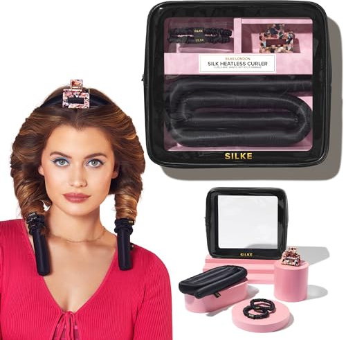 SILKE Heatless Curlers Headband | 100% Luxurious Heatless Curls | Silk Curlers No Heat - Big Bounce, No Effort | Silk Heatless Curler | Easy & Effortless - No Heat (Black)