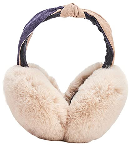 IHCEMIH Cache-oreilles pour Femme Accessoires d'Hiver Peluche Moelleux Pliable Nouer Thermique pour l'Extérieur Ski Course Oreilles Protection Contre le Vent Froid Cadeau pour Filles Adultes Beige