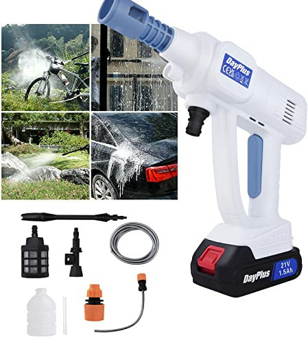 Cordless Power Washer 120W High Power Washer Machine with Rechargeable Battery, 21V Max Portable Pressure Washer with Adjustable Nozzle & 16.5FT Hose Jet Washer for Car Fence Floor Cleaning Watering