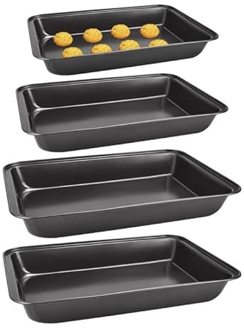 Wynott 4PCS Non Stick Oven Baking Trays - 34/32/30CM Carbon Steel Roasting Tins, Dishwasher Safe, Deep Roasting Pan Set for Cake, Desserts, Bread, Turkey
