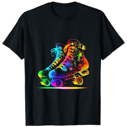 80er 90er Jahre Retro Rollschuhe Outfits Geschenk - Unisex-Erwachsene - Schwarz - Small - Kurzarm - T-Shirt