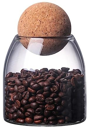 500ml/16.7oz Glass Jar Food Storage Container with Ball Cork - Empty Clear Glass Kitchen Food Organizer Bottle Canister with Airtight Seal Wood Ball Lid for Coffee Beans Candy Sugar Spice Tea Cookies