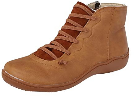 Freizeitschuhe Damen Sportschuhe mädchen Turnschuhe Beige Frauen lässige Flache Retro Schnürung Stiefel mit seitlichem Reißverschluss Runde Zehen Mädchen 36/37