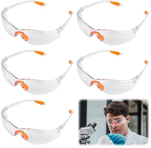 Gafas de seguridad, 6 unidades, transparentes, con inserto de goma en nariz y orejas, lentes resistentes a los arañazos, para construcción, bricolaje, laboratorio, soldadura química