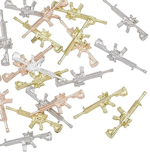 HOBBIESAY 4Pcs 4 Colors Zinc Alloy Gun Charm Pendant Connector 3D Nail Art Decorations Metal Submachine Gun Charms for Jewelry Making DIY Nail Art Decoration Nail Accessories