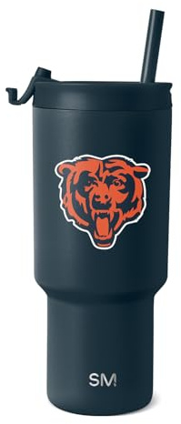 Simple Modern Chicago Bears Tumbler with Flip Lid, Straw 30oz | NFL | Officially Licensed Bears Insulated Stainless Steel Tumbler, Travel Coffee Mug Cup | Gifts for Men | Trek