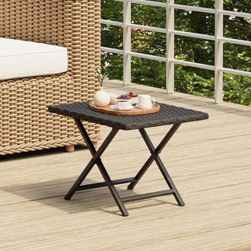ZEYUAN Klapptisch Schwarz 45x35x32 cm Poly Rattan, Balkontisch Klappbar, Klapptisch Balkon, Balkon Tische Klein, Outdoor Tisch, Beistelltisch Outdoor, Balcony Table