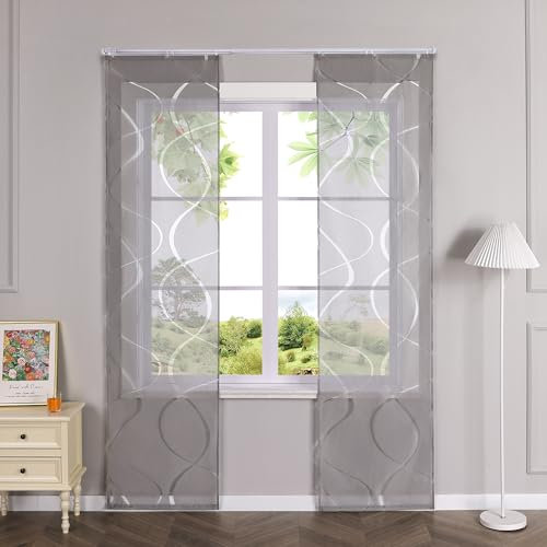 HeichkelL Schiebegardinen Transparent Vorhänge 2er Set Gardinenschal Wellen Ausbrenner Flächenvorhänge Grau mit Klettband BxH 57x225 cm