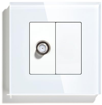 BSEED Wandsteckdose EU Standard 1/2 Satellit Steckdose Unterputz und 1/2 Blankes Panel mit Glas Rahmen Weiß 86mm