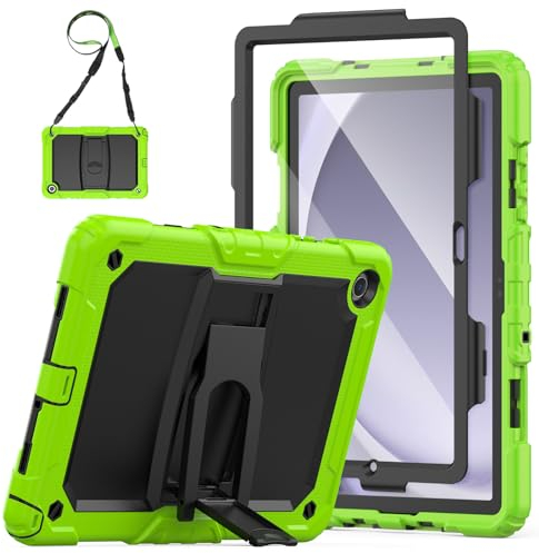 SEYMAC Funda para Samsung Galaxy Tab A9 Plus 11 2023, Funda Tab A9 Plus a Prueba de Golpes con Protector de Pantalla/Soporte Plegable/Correa para el Hombro, Funda para Galaxy Tab A9 Plus, Verde