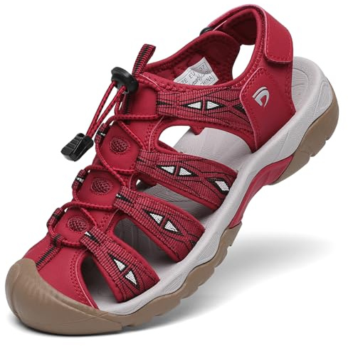Dannto Sandalias Deportivas Mujer para Exterior Senderismo Antideslizantes Trekking Deportivas Casuales Sandalias de Playa(rojo,38)
